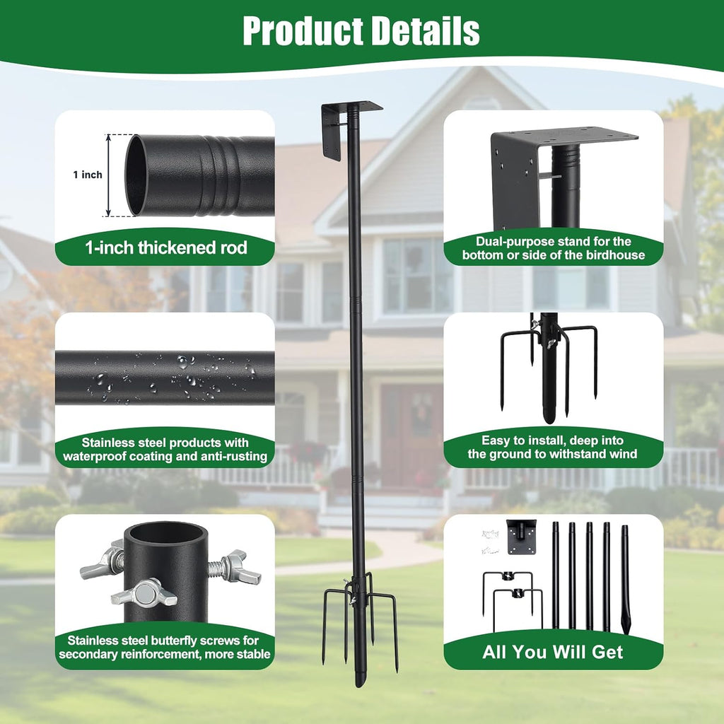 Bird Feeder Pole, 105" Heavy Duty Adjustable Feeder Stand with 5-Pronged Base for Birdhouse Mounting, Weather