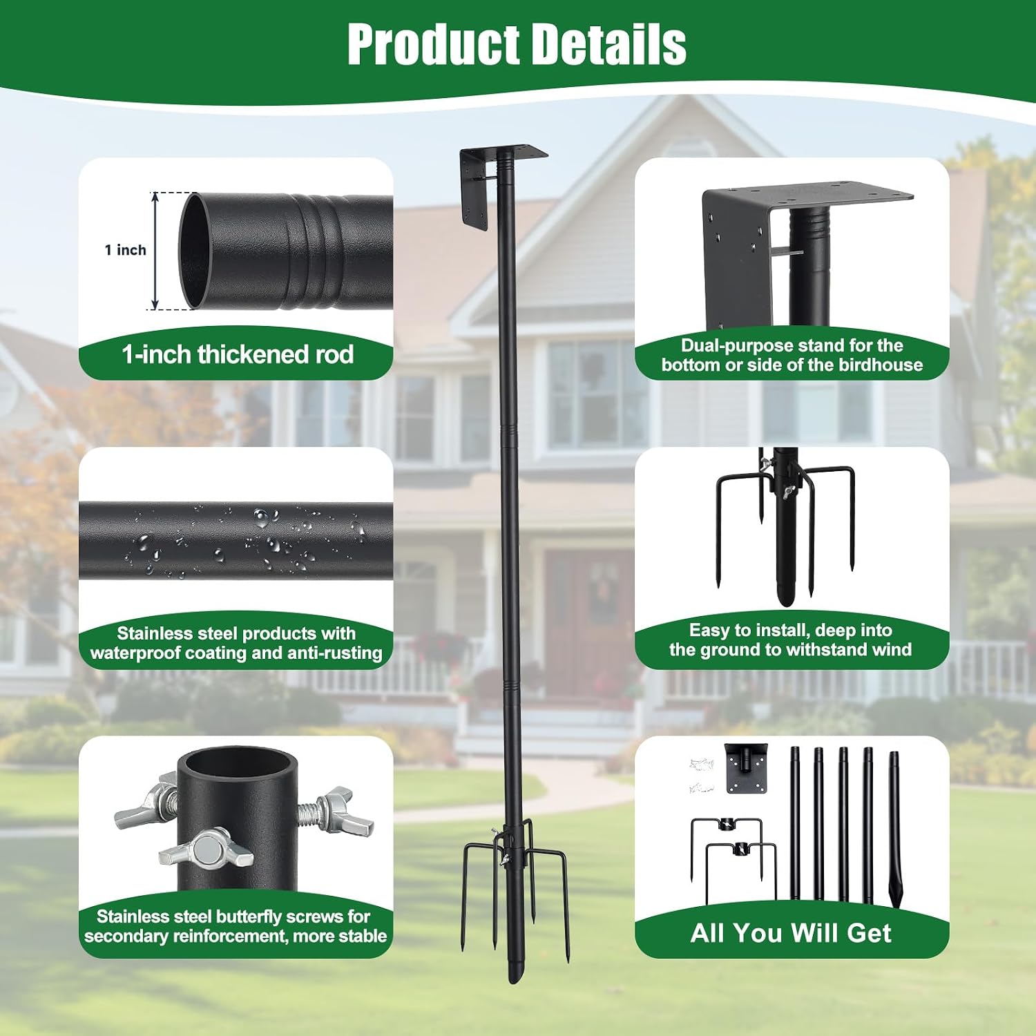 Bird Feeder Pole, 105" Heavy Duty Adjustable Feeder Stand with 5-Pronged Base for Birdhouse Mounting, Weather