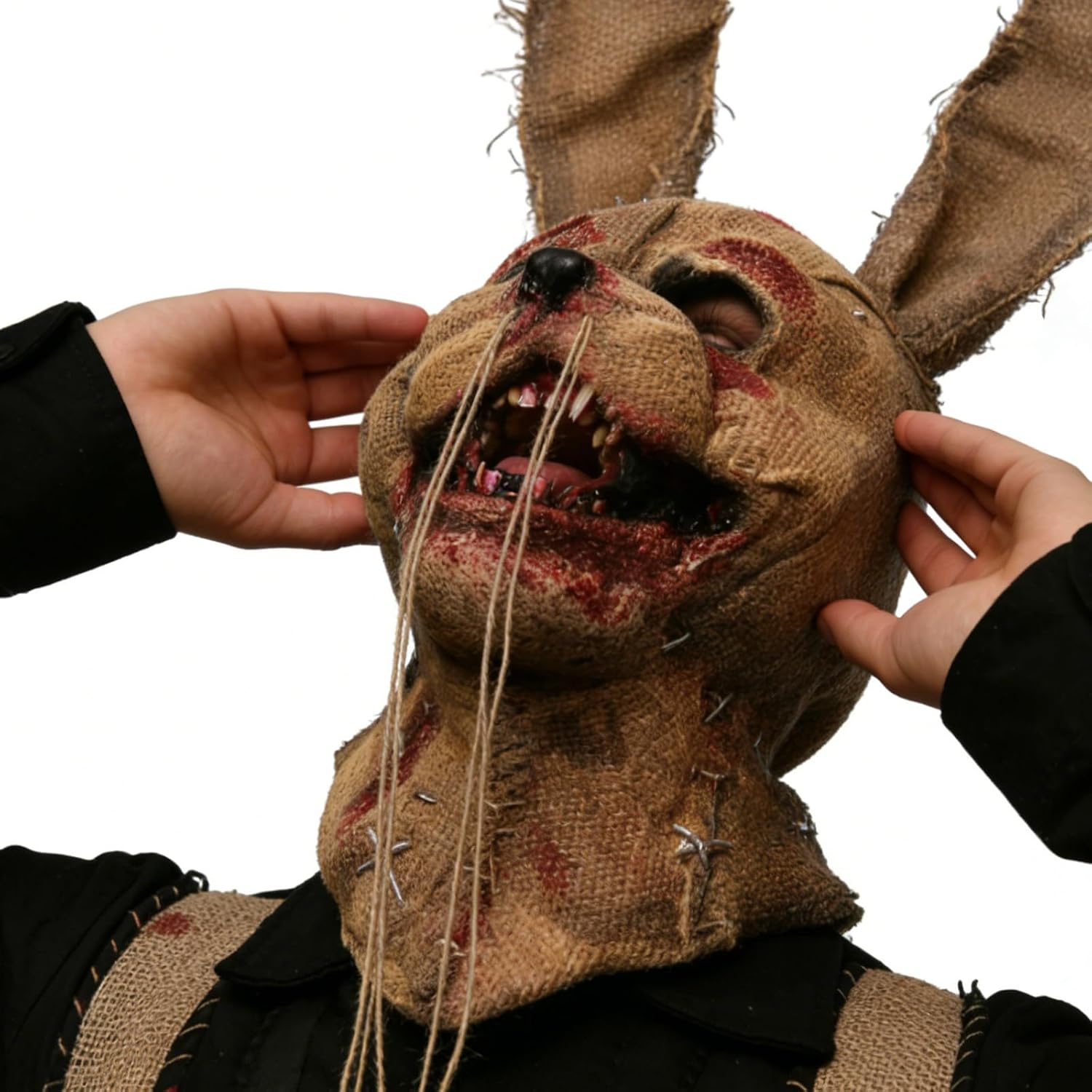 Scary Bunny Mask Adult Halloween Horror Burlap Bloody Rabbit Masks | Burlap bunny mask, latex and linen, long ears