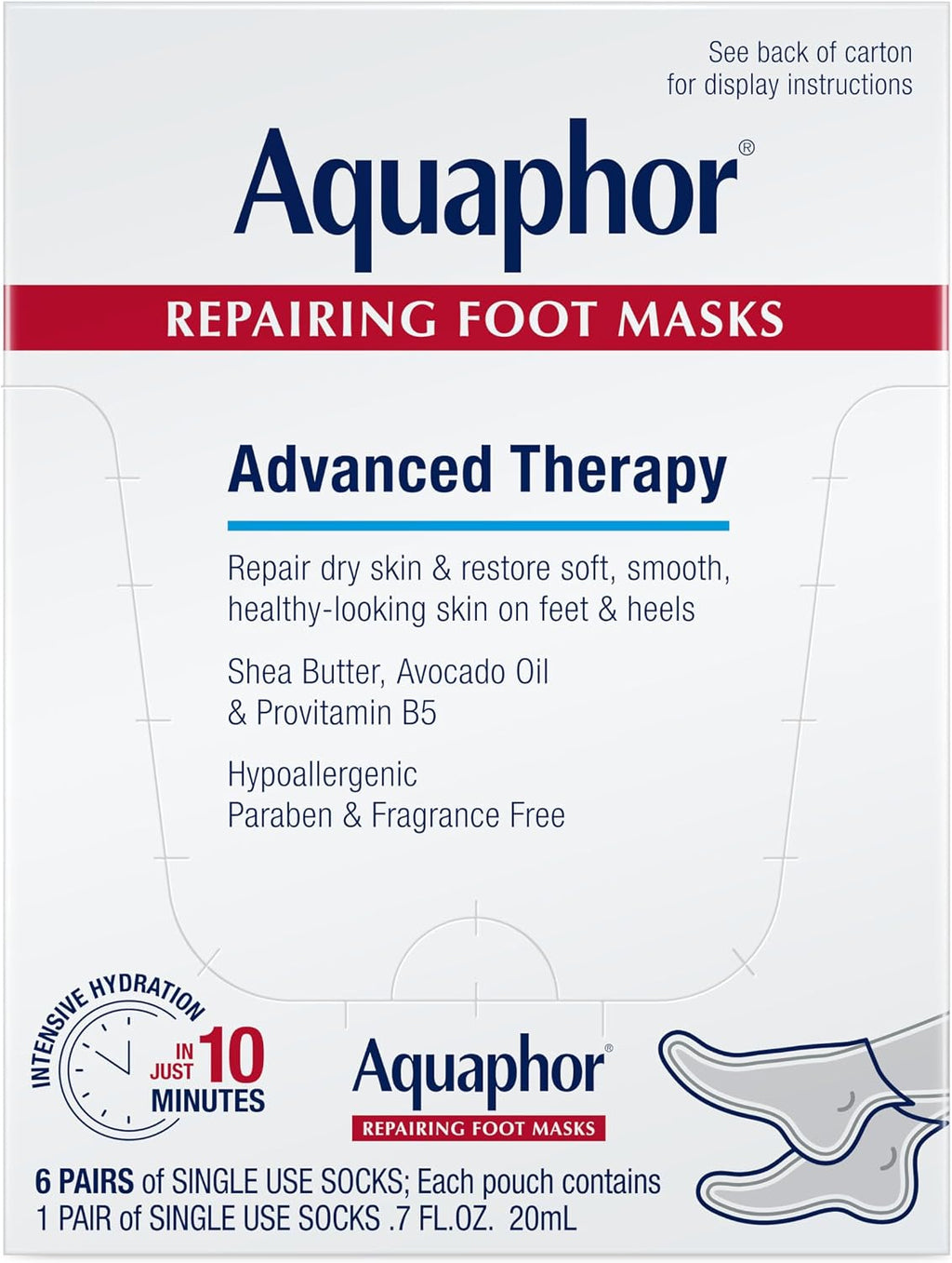 Advanced Therapy Repairing Foot Masks, 6 Masks x 0.7 FL OZ | Moisturizing Socks for Dry Feet, Hydrating Foot Care