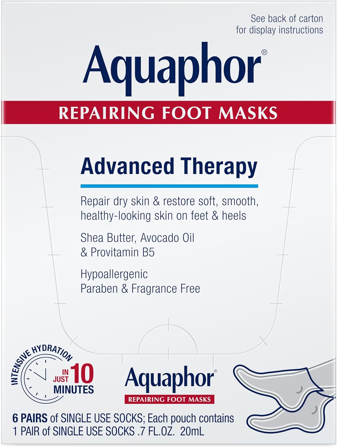 Advanced Therapy Repairing Foot Masks, 6 Masks x 0.7 FL OZ | Moisturizing Socks for Dry Feet, Hydrating Foot Care