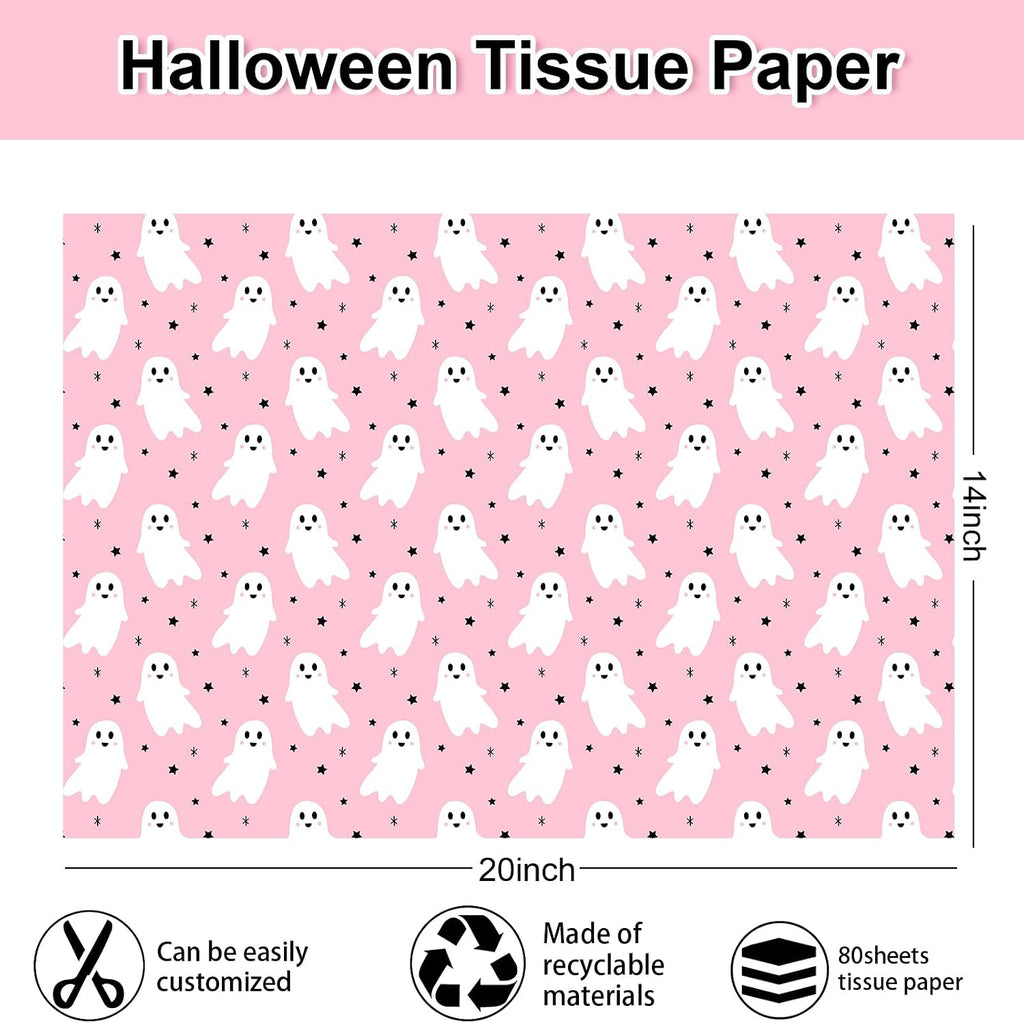 80 Sheets Halloween Tissue Paper, Light Pink Ghost, 14 x 20 Inch