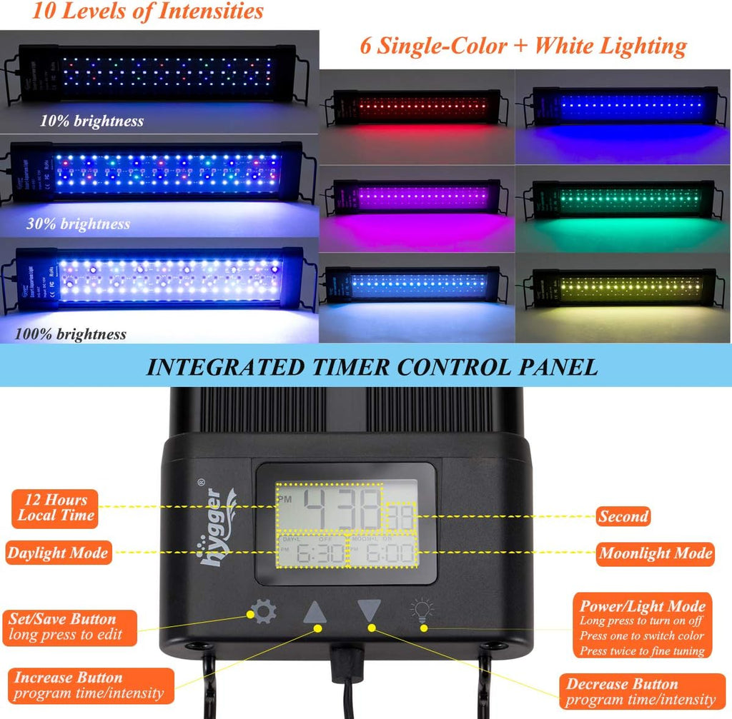 Auto On Off LED Aquarium Light 30-36 Inches Dimmable 7 Colors Full Spectrum Fish Tank Light Fixture for Freshwater