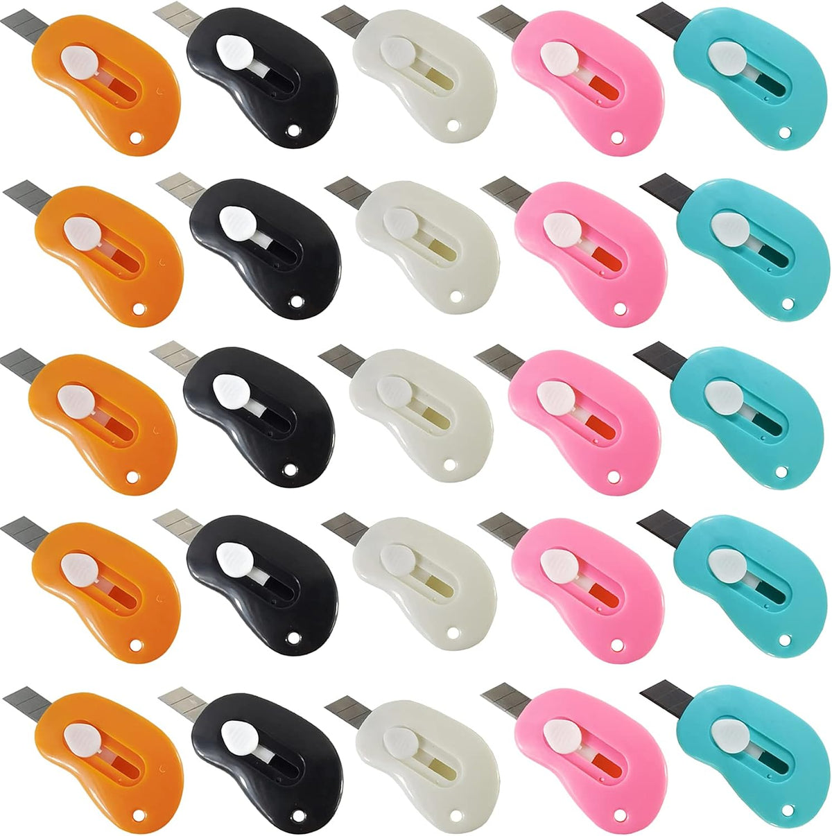 25PCS Mini Retractable Utility Knife Box Cutter Letter Opener, Random Color