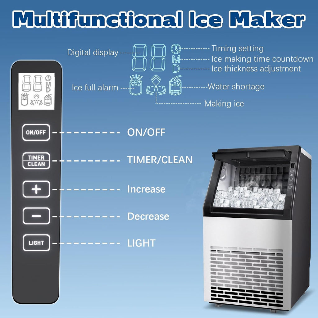 Commercial Stainless Steel Ice Maker, 100Lbs/24H Large Ice Machine