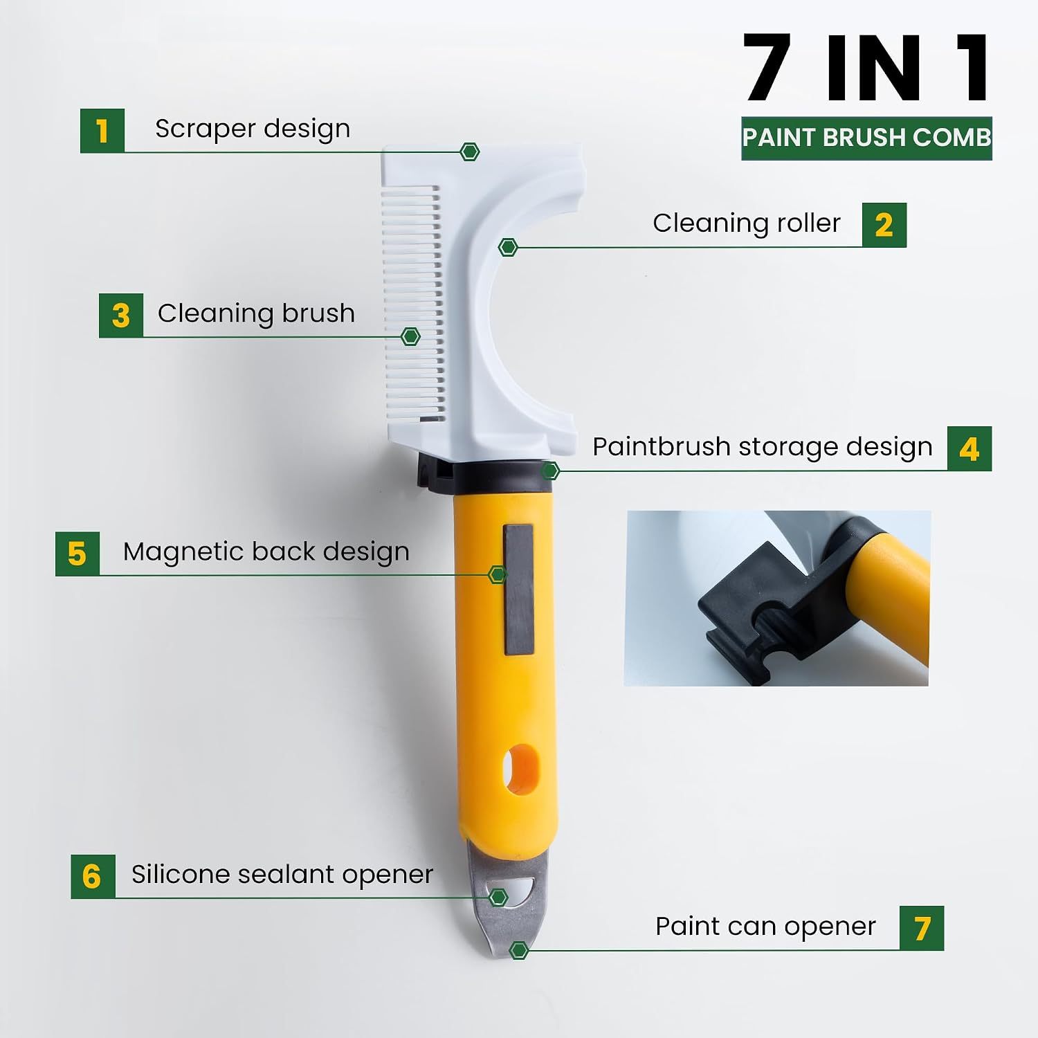 7-in-1 Paint Brush Comb, Paint Roller Cleaner, Paint Brush Cleaner Tool,Paint Can Opener,Scraper Design