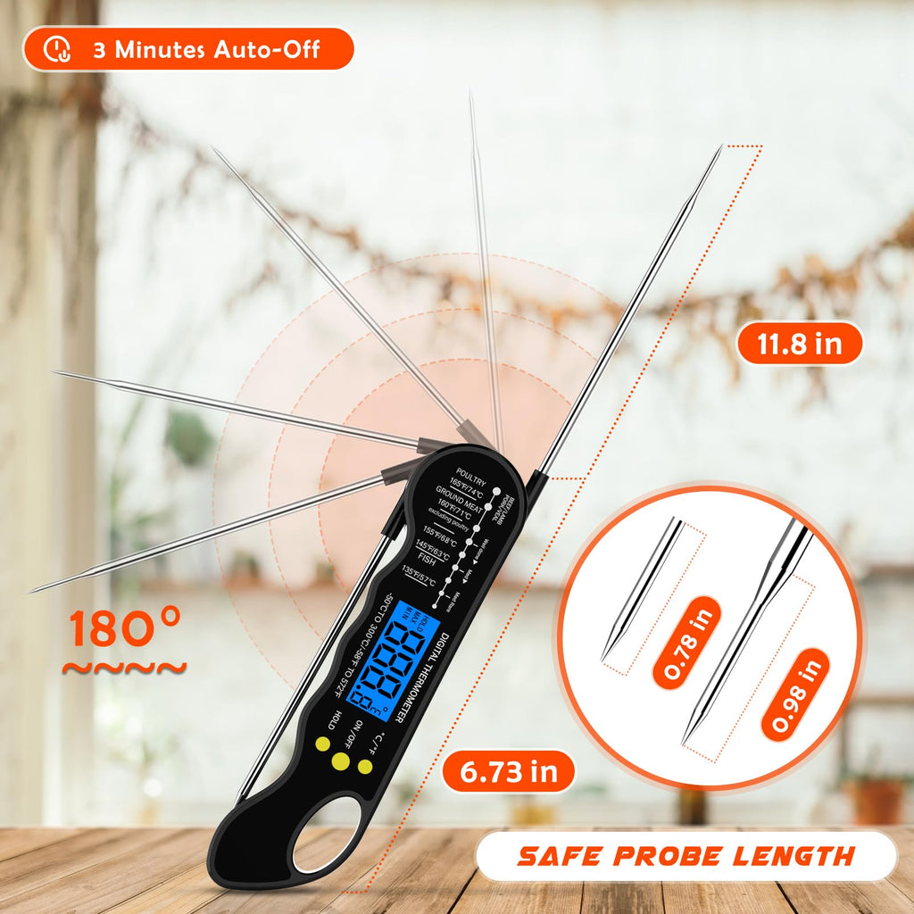 Instant Read Meat Thermometer, Fast & Accurate Digital Food Thermometer with Backlight, Waterproof & Magnet for