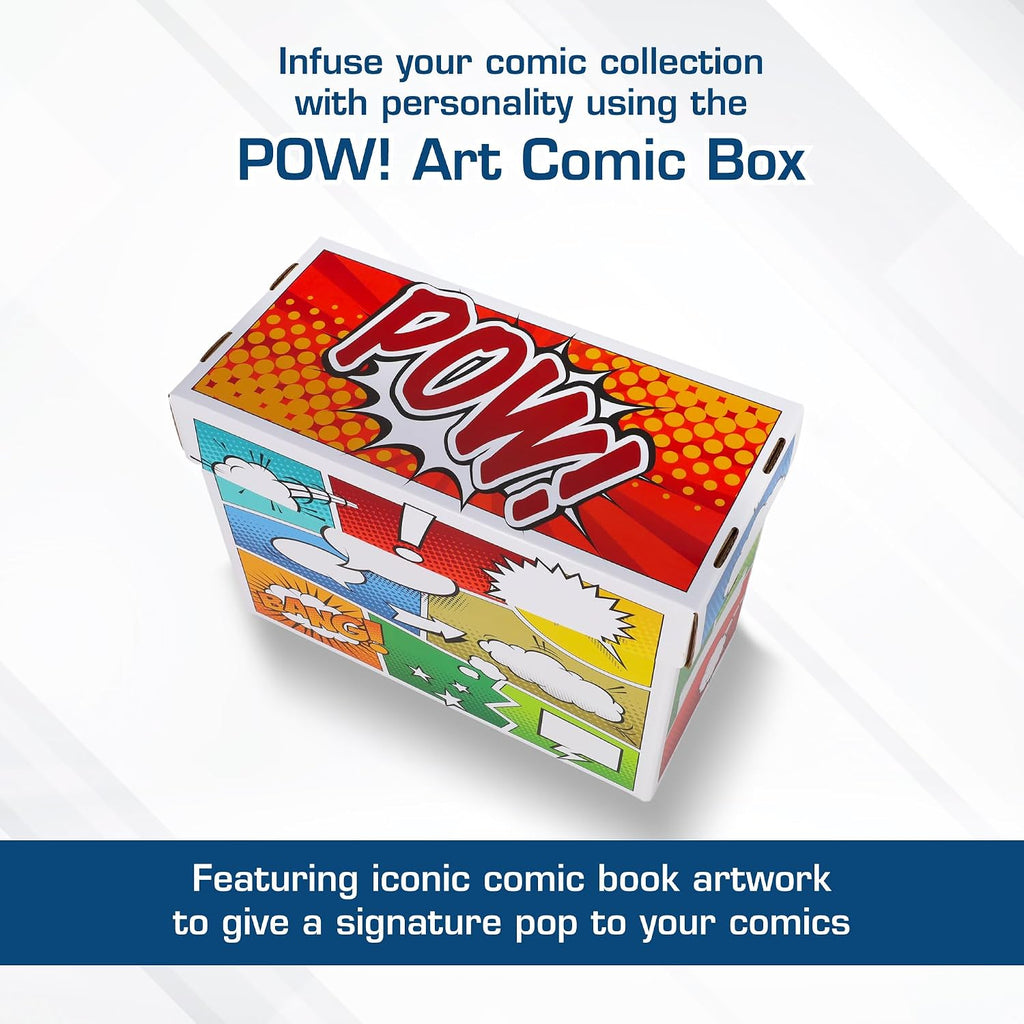 Pow! Comic Book Storage Short Box - 1 Pack | Color Comic-Inspired Artwork | Holds 150–175 Comics | Stackable Comic