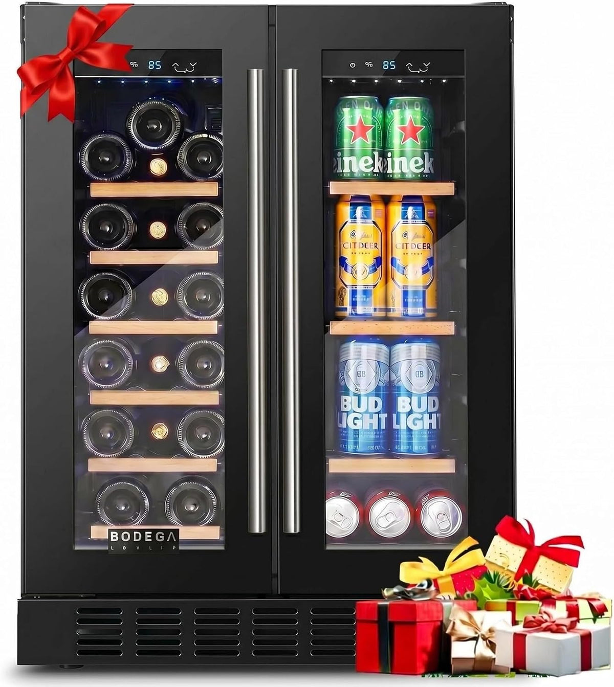 24 Inch Wine and Beverage Refrigerator, Dual Zone Beveage Fridge