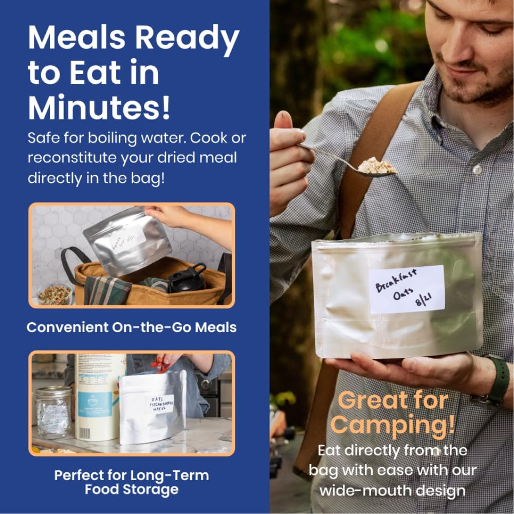 10 Count MRE Mylar Bags with 400cc Oxygen Absorbers, 15 Mil Total Thickness Long-Term Food Storage Pouches, 6.5x8.5