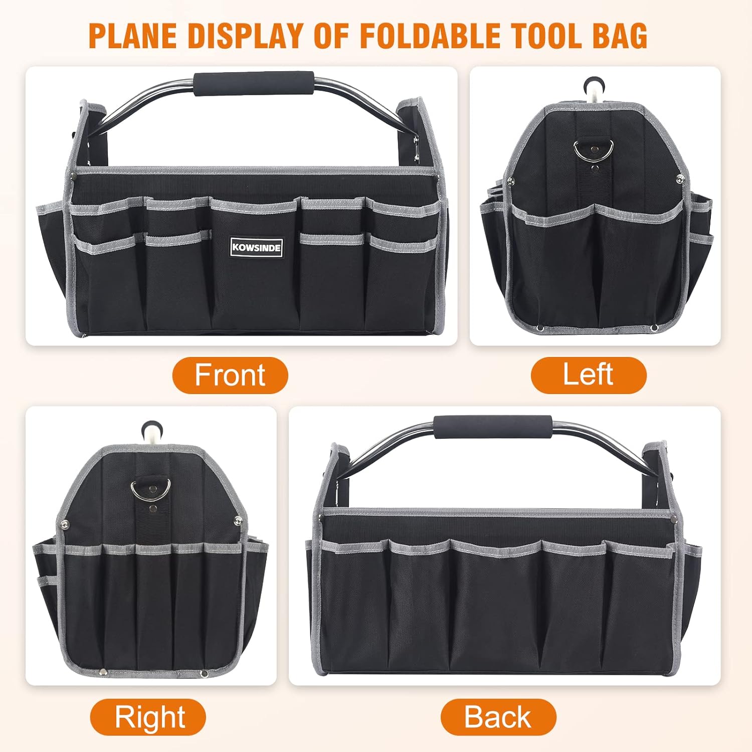 16 Inch Tool Bag, Electrician Tool Bag, Open Top Tool Bags, 26 Pockets Can Hold Many Tools, Steel Handle and