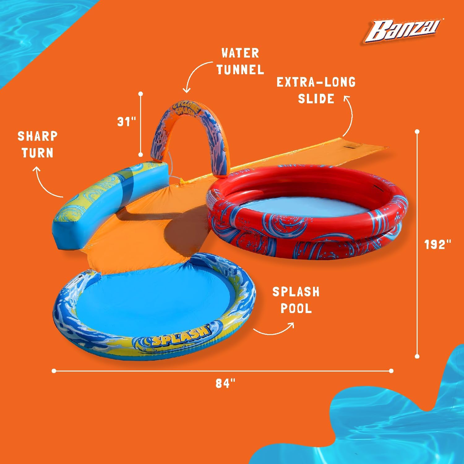 Cyclone Splash Water Park Outdoor Backyard Inflatable Toy with Sprinkling Slide and Kiddie Pool