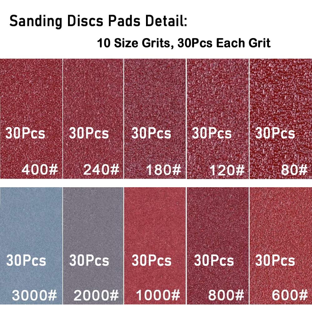 300 Pcs 2 Inch Sanding Discs Kit Drill Sanding Attachment, 80-3000 Grit