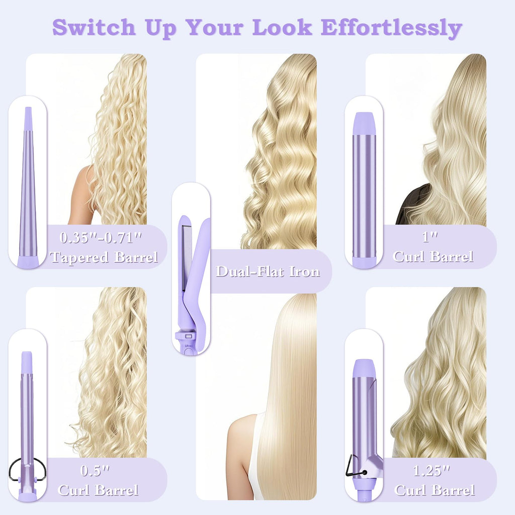 5 in 1 Curling Wand Set with Flat Iron, 0.35"-1.25" Ceramic Barrels