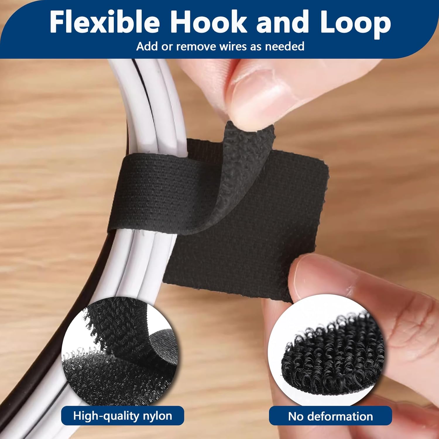 50 PCS Hook and Loop Cable Ties, Under Desk Cable Management, Self Adhesive Cable Clips Straps, Sticky-Back Cord