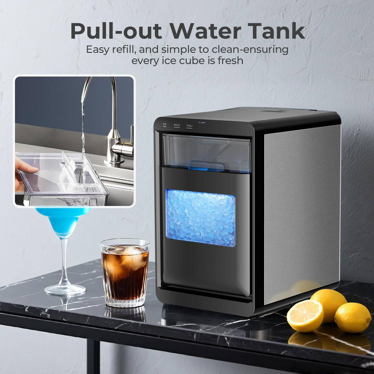 Nugget Ice Maker Countertop 44Lb/Day LED Display Machine