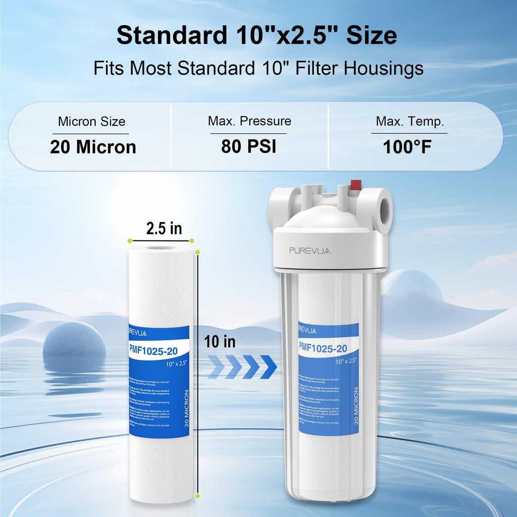 20 Micron 10" x 2.5" Sediment Water Filter Cartridge, 6-Pack