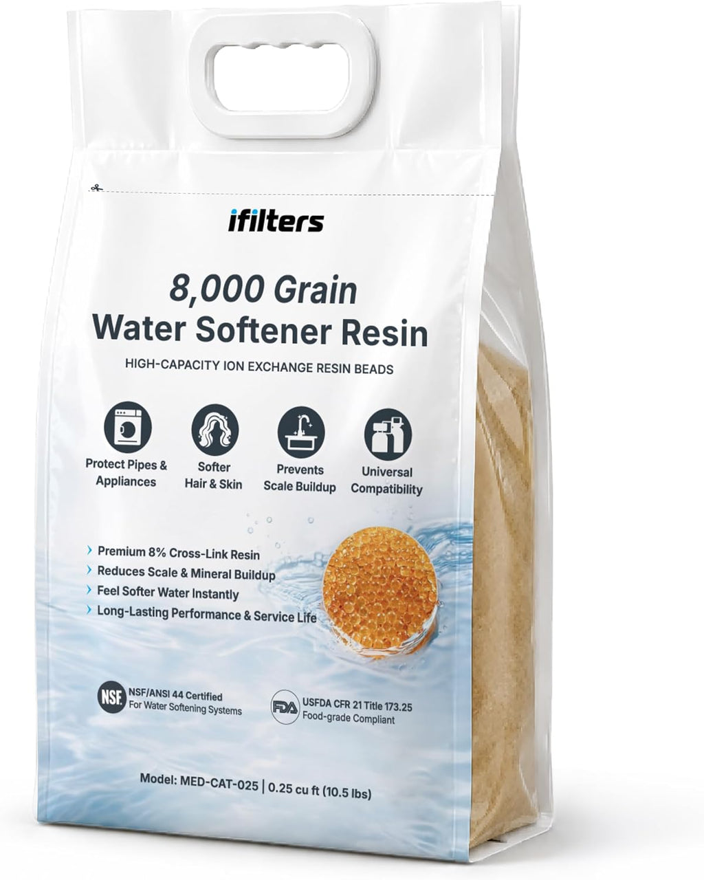 Water Softener Resin Media Replacement, 1/4 Cu Ft Cation Resin, 8,000 Grain