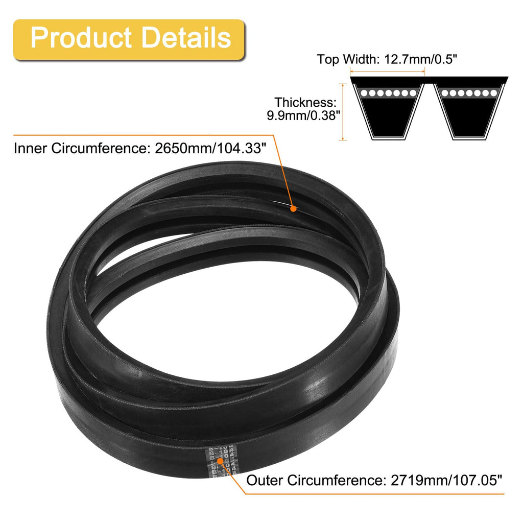 uxcell 2/B104 Classic Wrapped 2 Banded 107" Outer Circ B Profile V-Belt