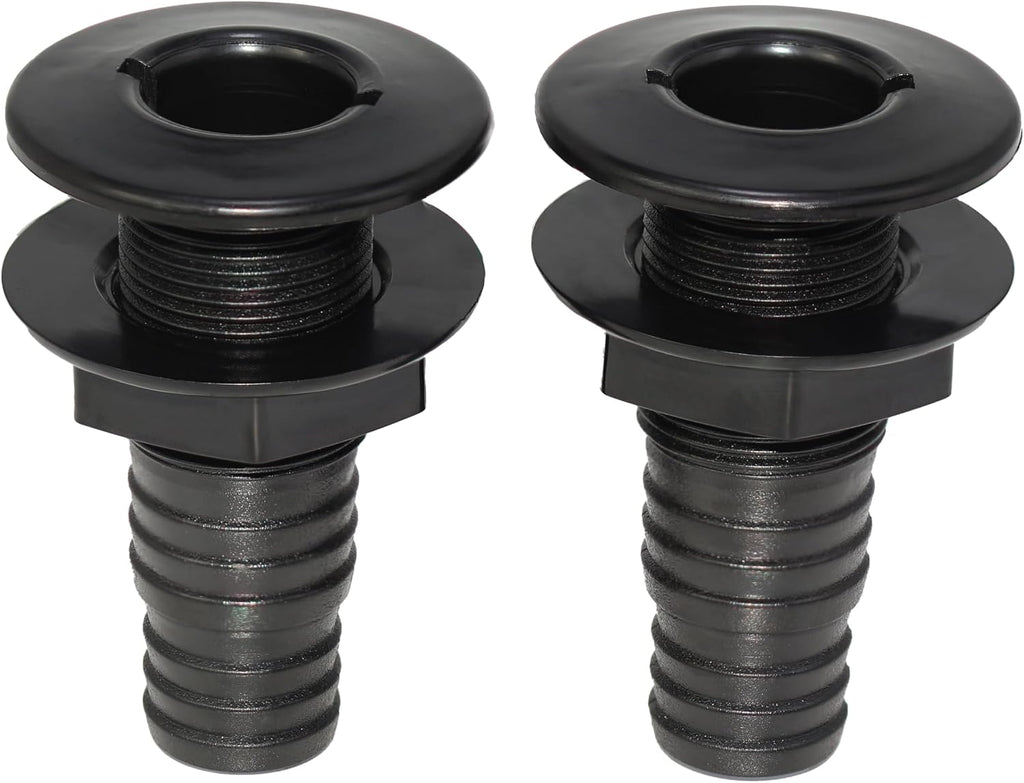 2Pcs Thru Hull Fitting(1"), Marine Through Hull Connector Fitting for Boats, Black