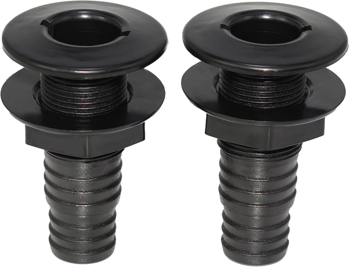 2Pcs Thru Hull Fitting(1"), Marine Through Hull Connector Fitting for Boats, Black