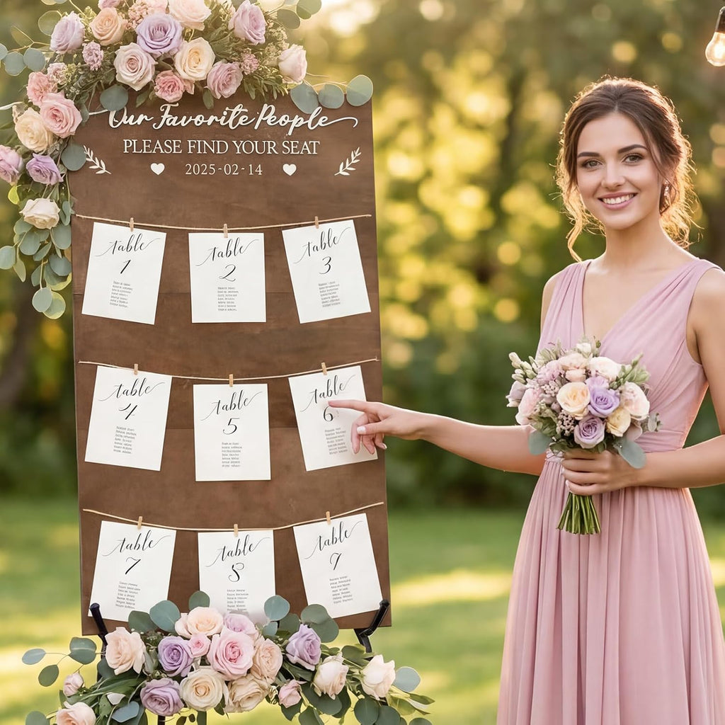 Seating Chart for Wedding Reception Display, 29.5x16.5 Inch Rustic Wedding Seating Chart Board with Display Stand
