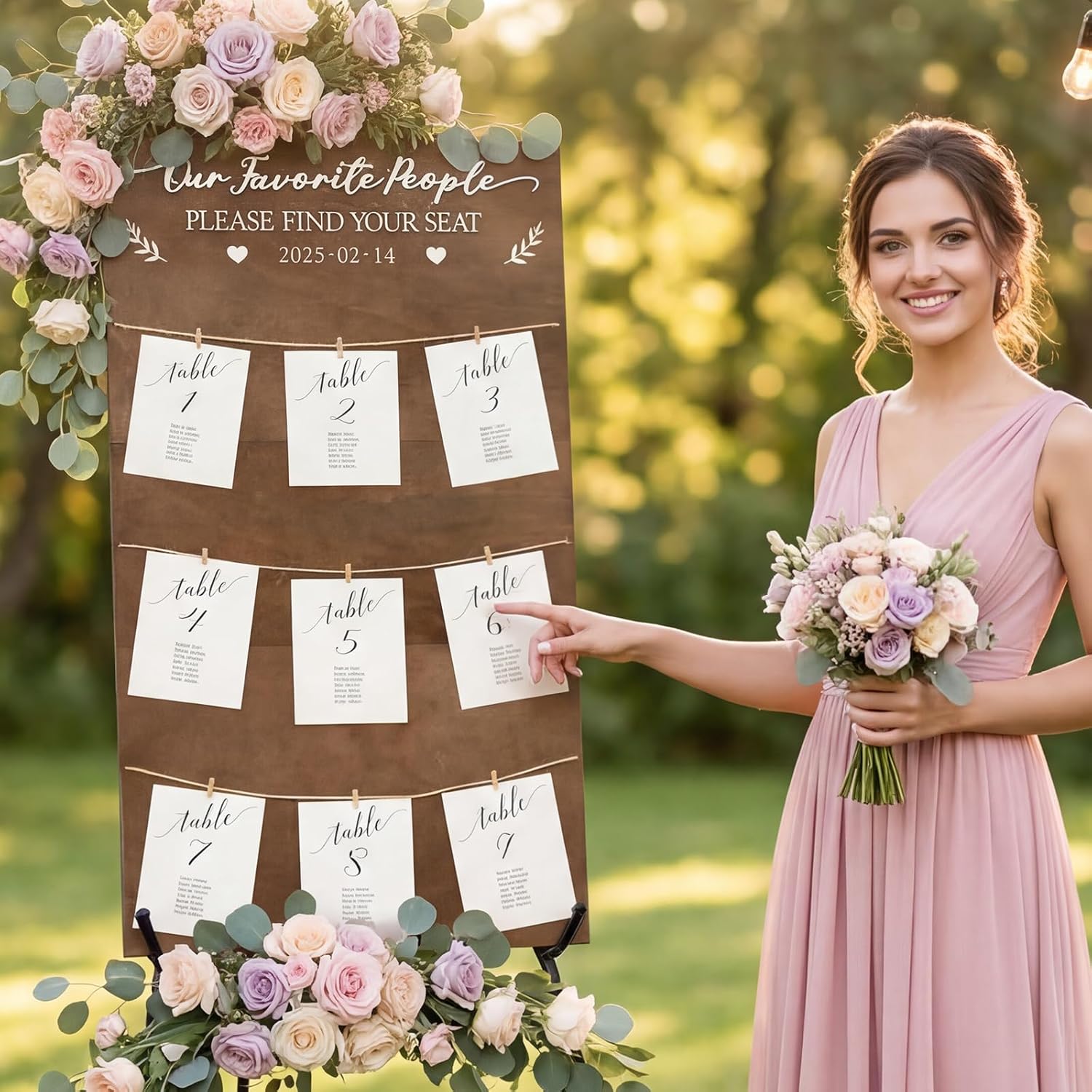Seating Chart for Wedding Reception Display, 29.5x16.5 Inch Rustic Wedding Seating Chart Board with Display Stand
