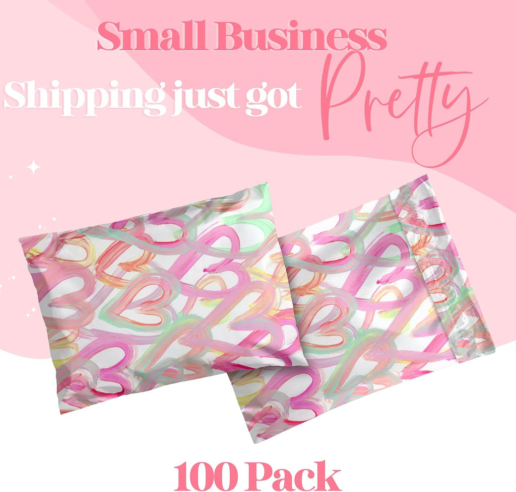Poly Mailer 6x9, Happy Hearts, 100 Pack