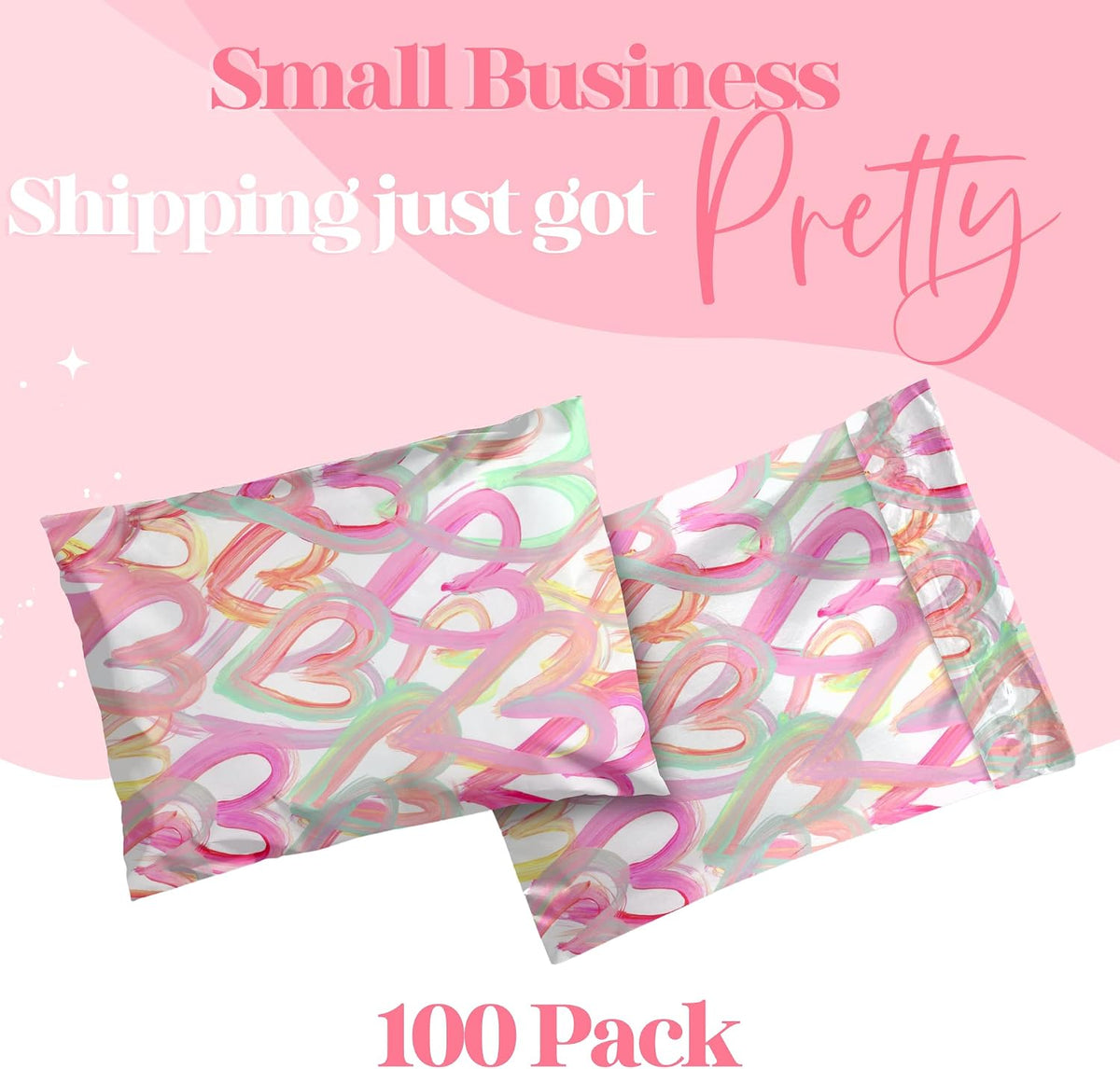 Poly Mailer 6x9, Happy Hearts, 100 Pack