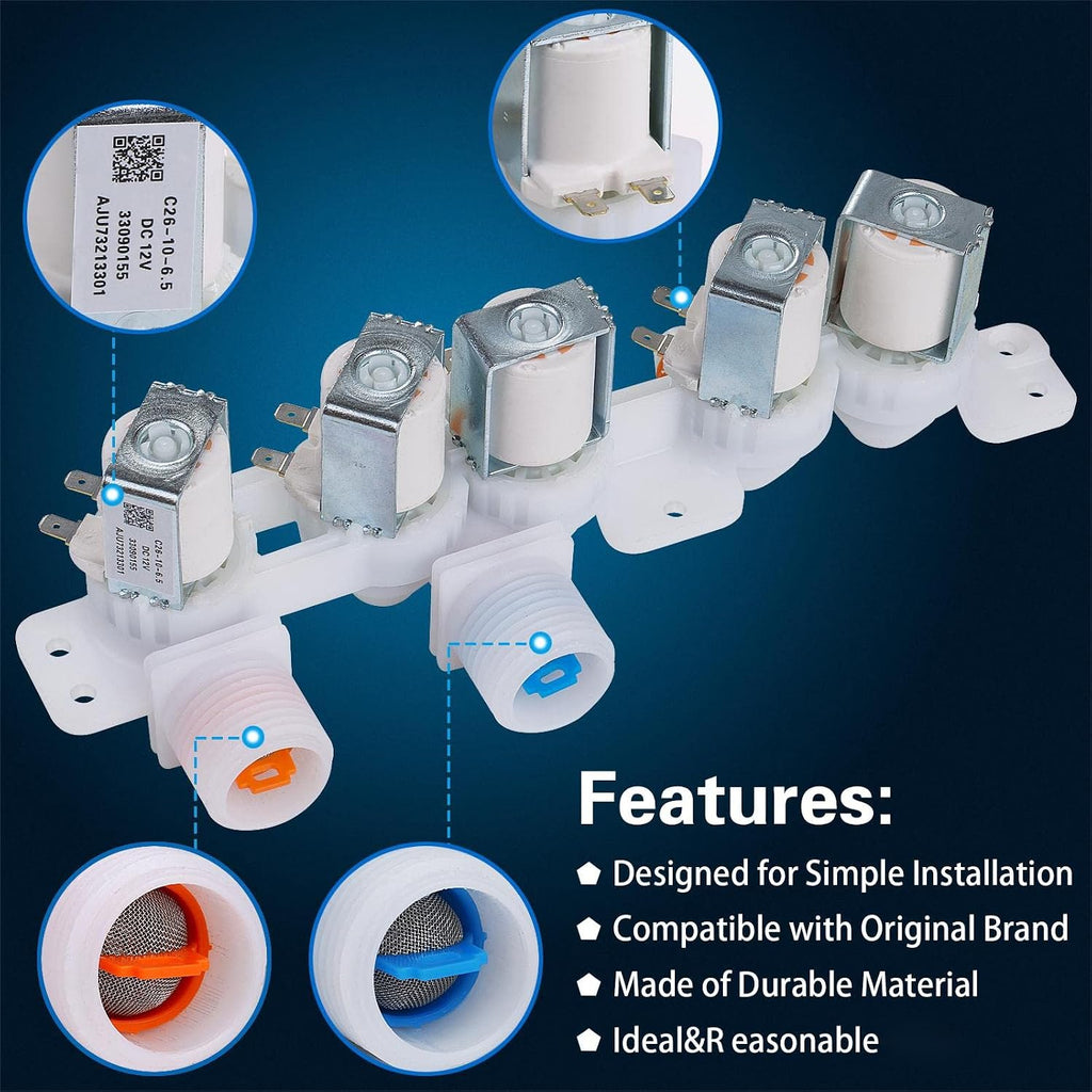 AJU73213301 Washer Water Inlet Valve 【OEM】- Upgraded Design | Fits Kenmore/LG WT7200CW, WT5001c*, WT1201CW & More | AJU75152601 Replaces 5221EA1008F, AP5668417, AP6308239