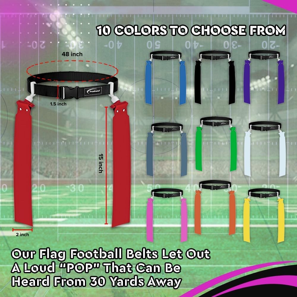 Adjustable Flag Football Belt Set, One Size Fits All | Pop-release flags for fast, fair calls; durable woven material