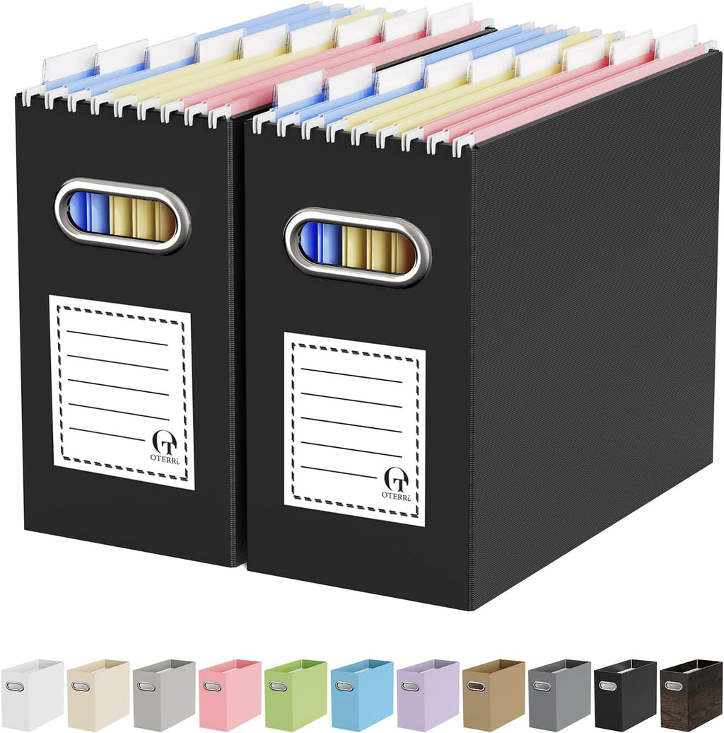 File Organizer Box, Portable Collapsible Cardboard File Folder Organizer with Handle for Letter Size Hanging Files