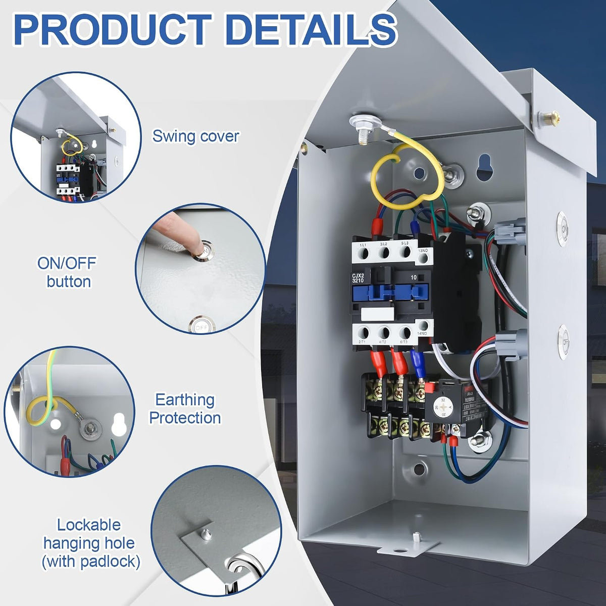 10 Hp 1-Phase Magnetic Motor Starter, 220-240 Volt 20-32 Amp