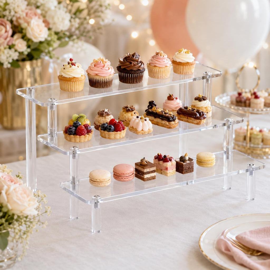 Acrylic Display Risers, 3 Tier Perfume Organizer,Clear Cupcake Stand Holder | Large Shelf Risers for Figures, Display