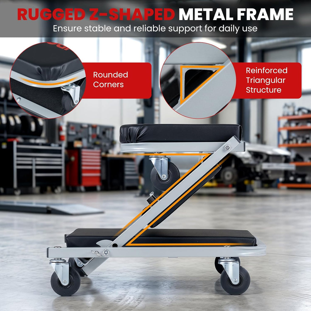 36" Folding Z Mechanic Creeper, 6 Swivel Wheels, 330 LBS Capacity