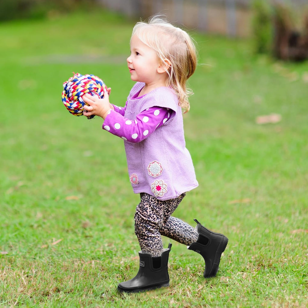 Kids Barefoot-Friendly Rain Boots, 100% Natural Rubber Waterproof Ankle Chelsea Boots with Soft Cotton Lining