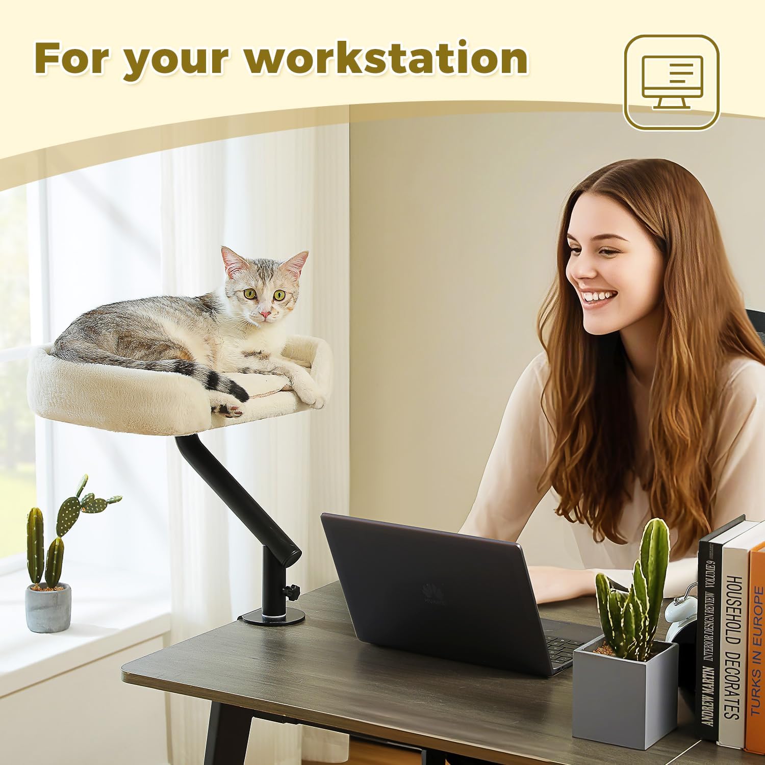 Cat Desk Bed for Indoor Cats, Cat Bed for Desk Supports Up to 50 lbs, 360° Rotation & Adjustable, Nest Desktop