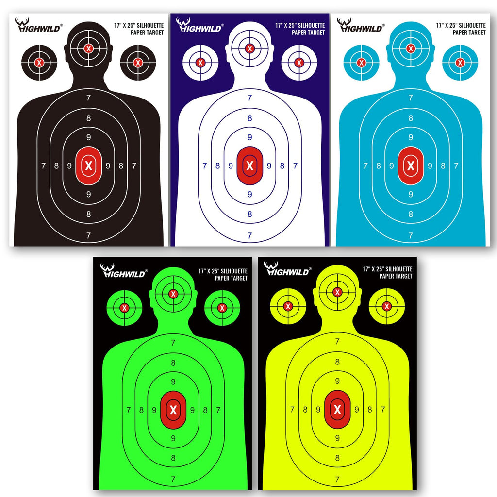 Shooting Range Silhouette Paper Target - 17X25 Inches (50 Pack, Multi Color)