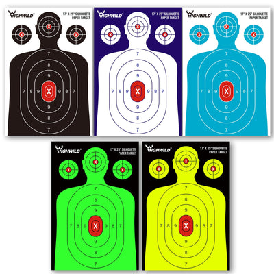 Shooting Range Silhouette Paper Target - 17X25 Inches (50 Pack, Multi Color)