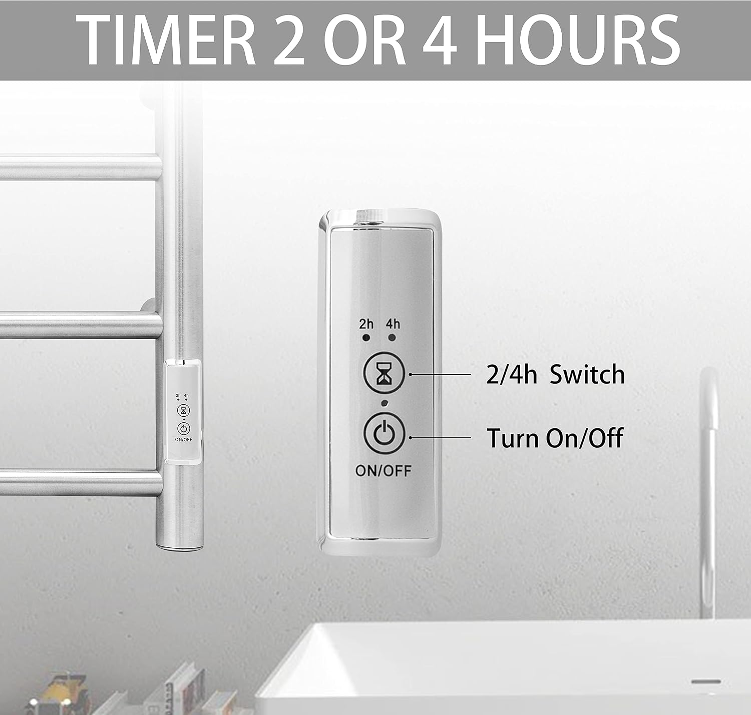 Towel Warmer Wall Mounted with Built-in Timer 4 Bars Electric Stainless Steel Heated Towel Racks for Bathroom, Hot