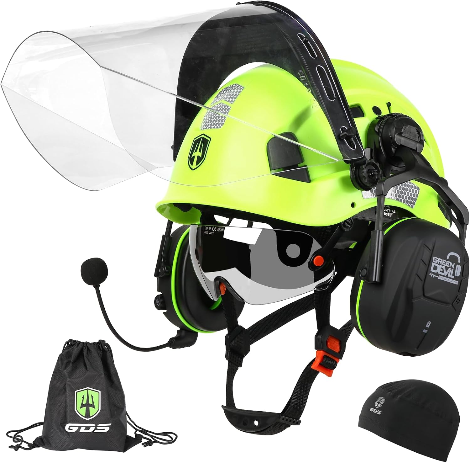 Forestry Chainsaw Safety Helmet with Bluetooth Ear Muffs Arborist Helmet Hard Hat with Built-in Visor Face Shield 5