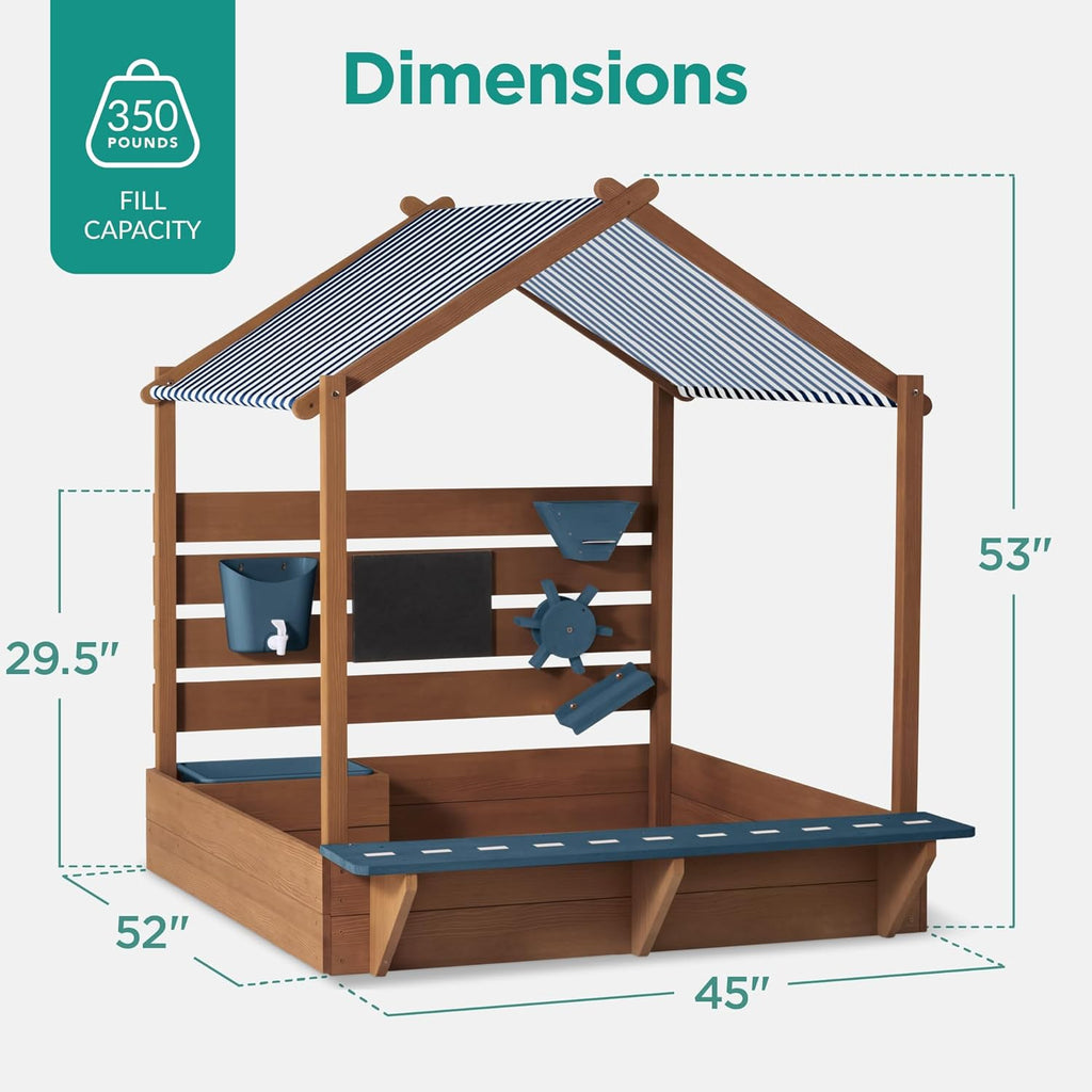 Best Choice Products Sandbox with Canopy, Extra Large Wooden Kids Sand Box, Water Table & Sink, Chalkboard, Bench