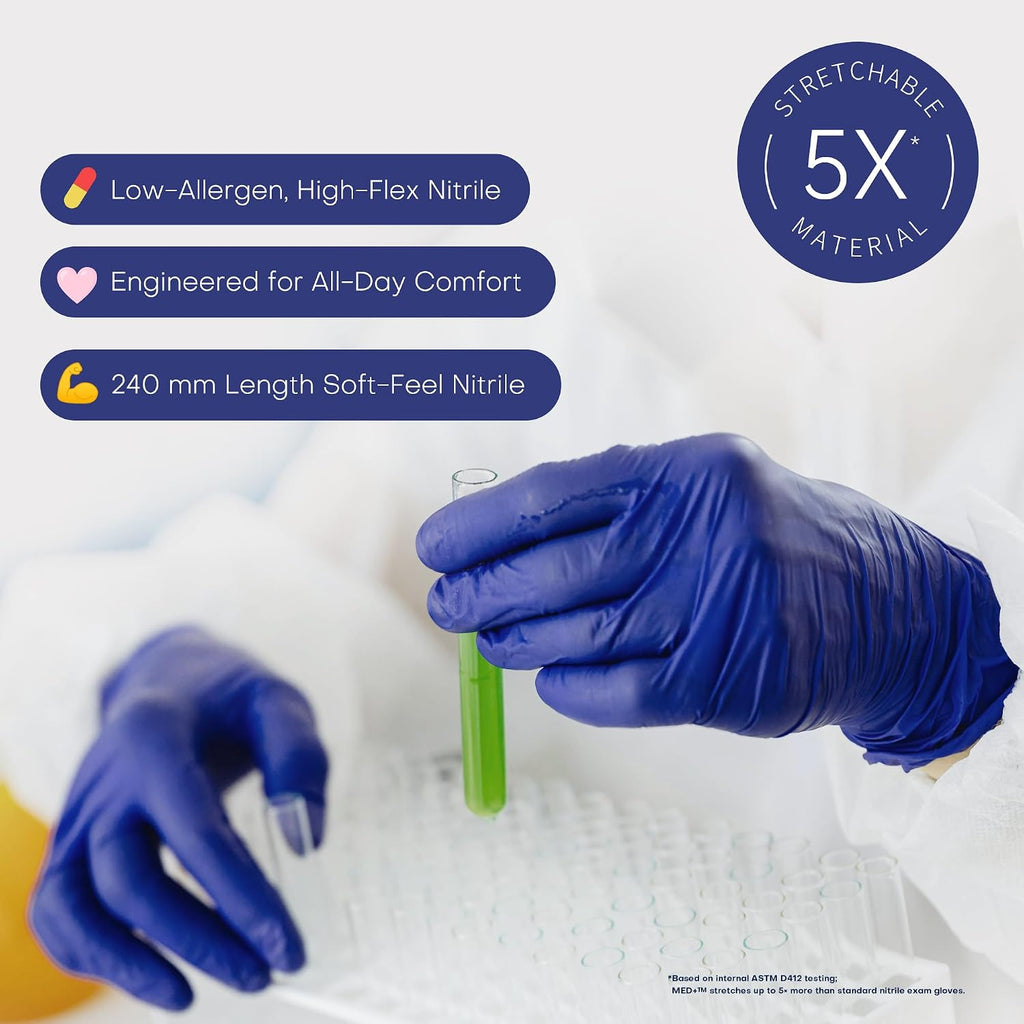 Nitrile Exam Gloves, 4 Mil MED+ Powder-Free Latex-Free Cooking Food-Safe Disposable Medical Gloves Blue Violet 100Ct