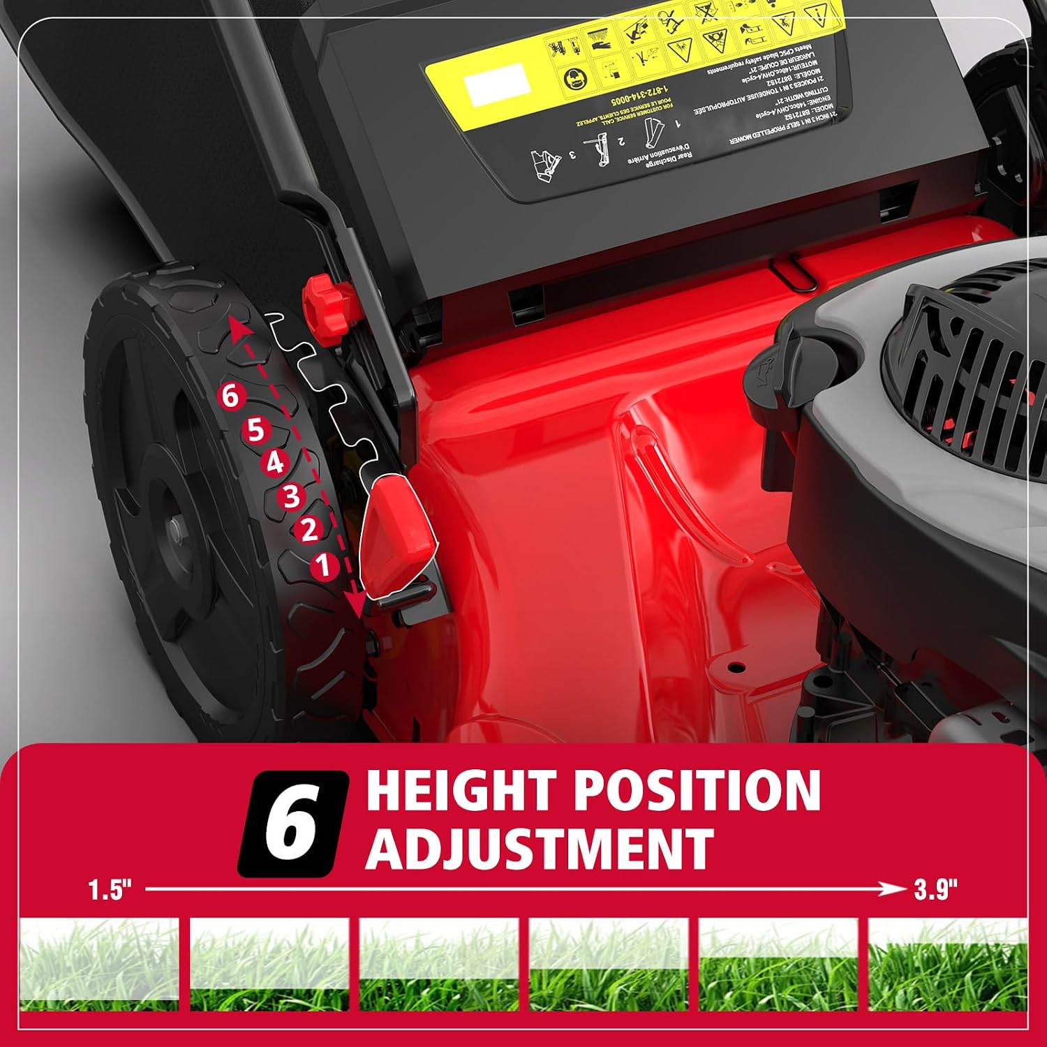 21" Self-Propelled Gas Lawn Mower, 140cc Briggs & Stratton Engine, 3-in-1 Mulching/Bagging/Side Discharge, 6 Cutting