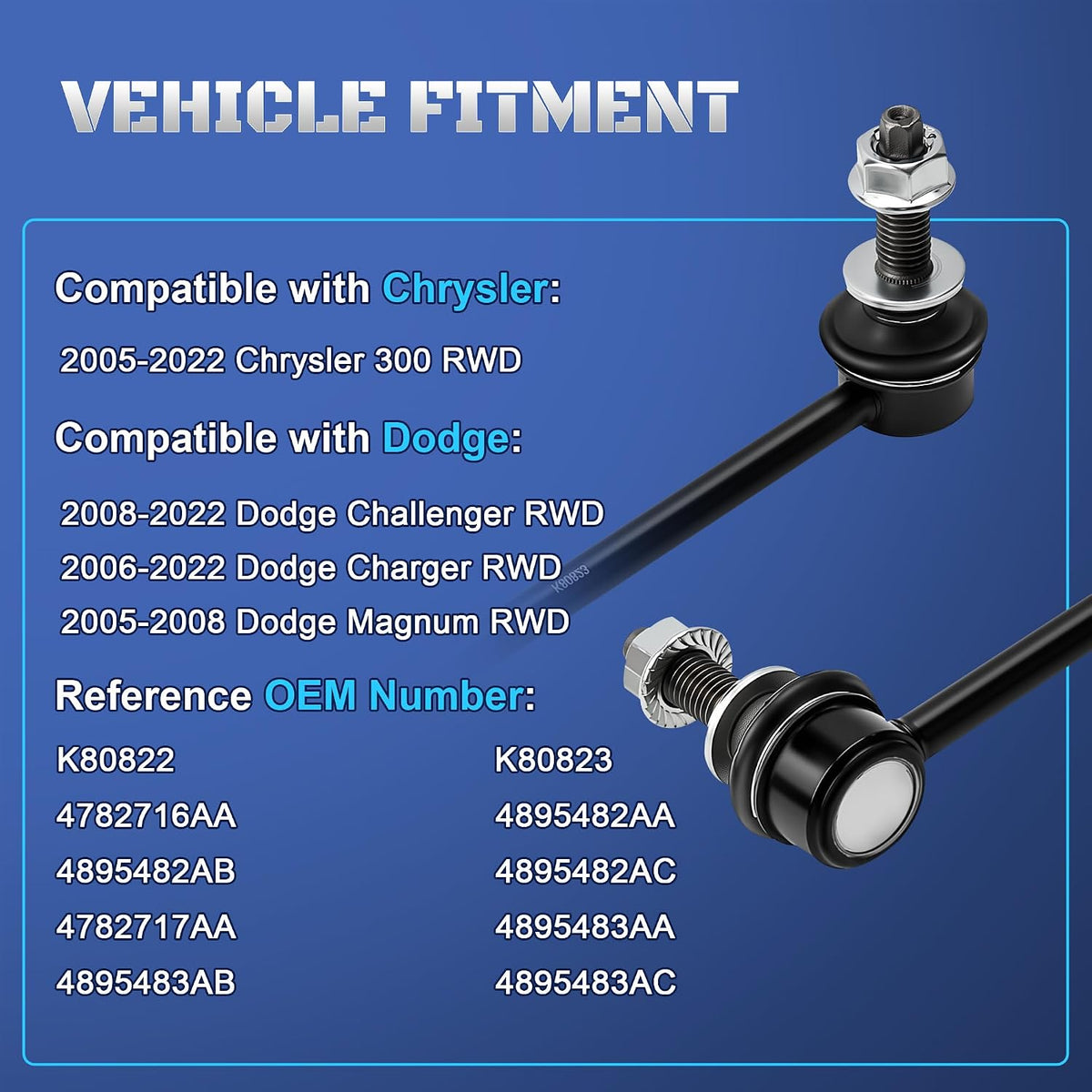 K80822 K80823 Front Sway Bar End Links for Chrysler 300 RWD 2005-2022