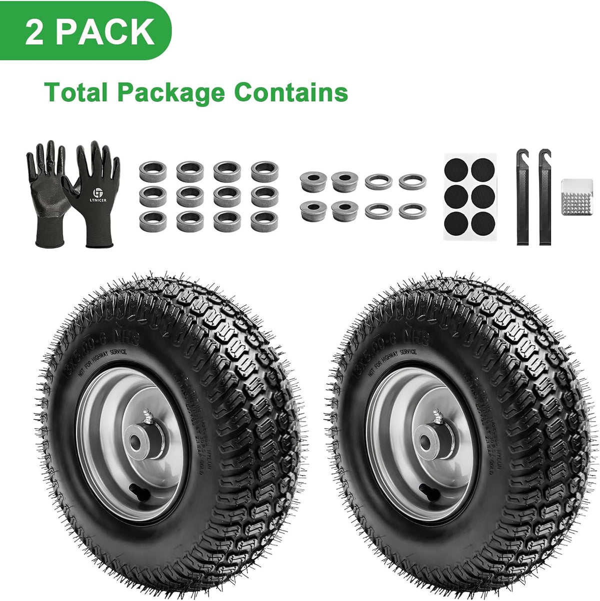 13x5.00-6 Rubber Lawn Mower Tire and Wheel, 4-Ply Tubeless Pneumatic Front Tires Replacement Riding Lawn Mowers &