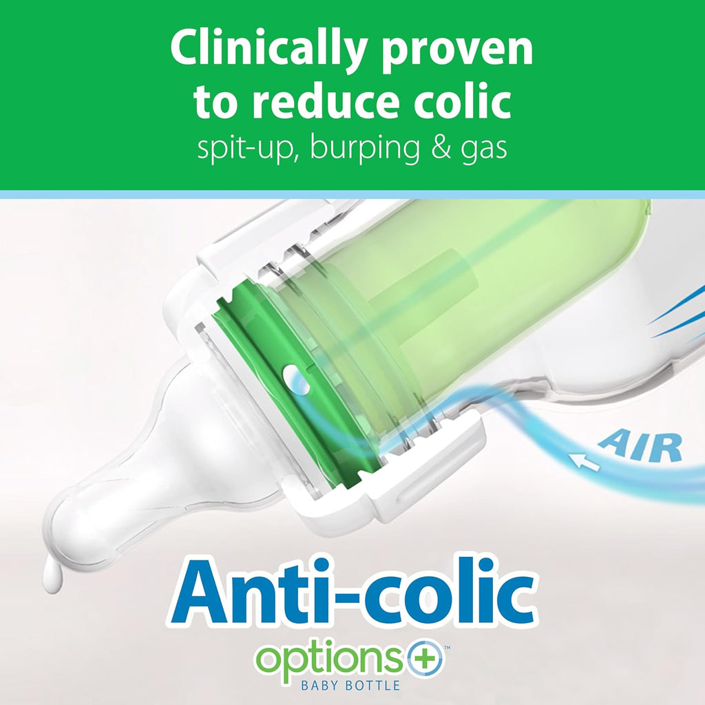 Anti-Colic Options+ Narrow Glass Baby Bottle with Level 1 Slow Flow Nipple, BPA-Free, 4 oz/120mL, 0m+, 2-Pack