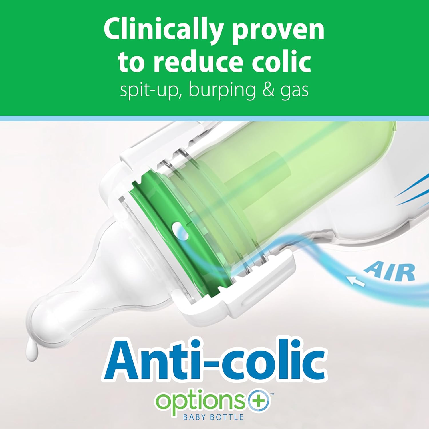 Anti-Colic Options+ Narrow Glass Baby Bottle with Level 1 Slow Flow Nipple, BPA-Free, 4 oz/120mL, 0m+, 2-Pack
