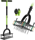 Lawn Aerator Tool with 16 Spikes, Manual Yard Aerator, Black Green | 16-Spike metal design with automatic soil