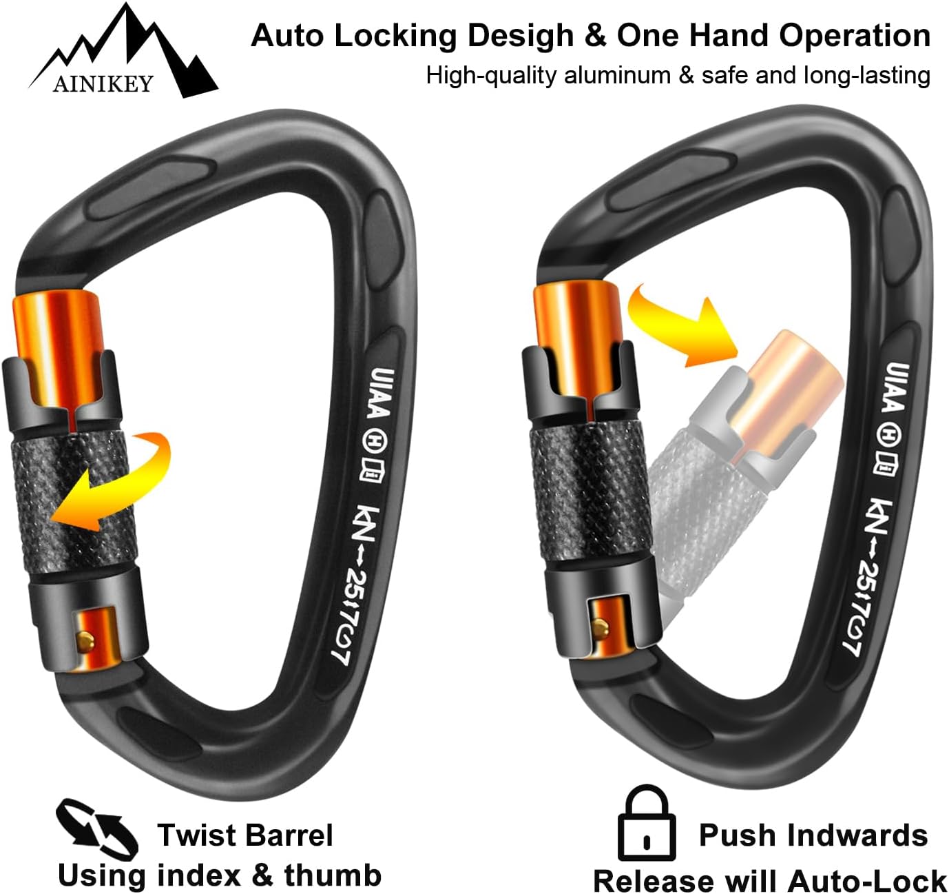 Climbing Carabiner Clips 25kN Auto Locking Carabiner, Professional Heavy Duty Large Locking Carabiner Clips for